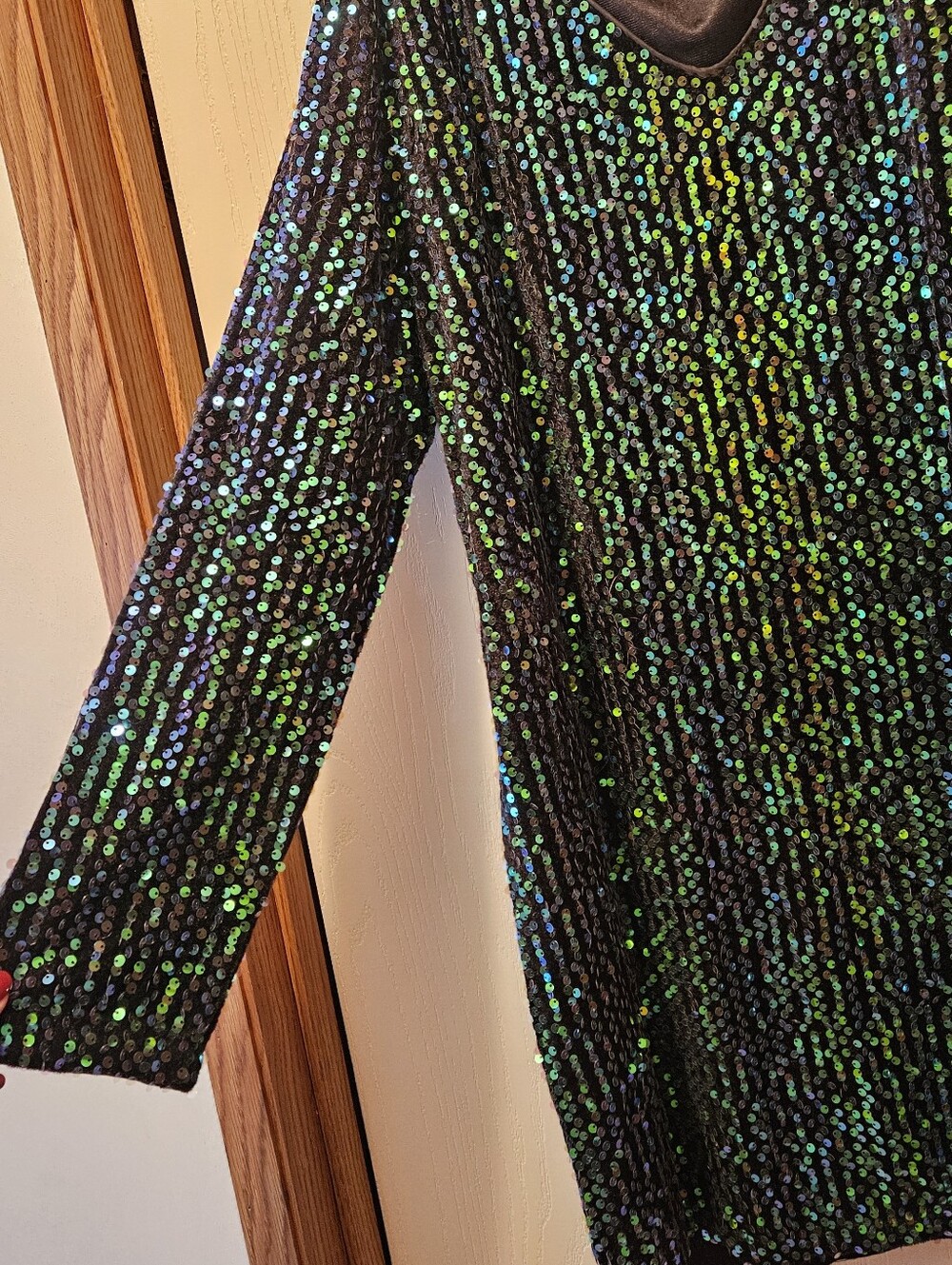 Fashion Velvet Teal Sequin Longsleeve Dress, Size M (Fits Like XL/XXL) - Picture 2 of 4